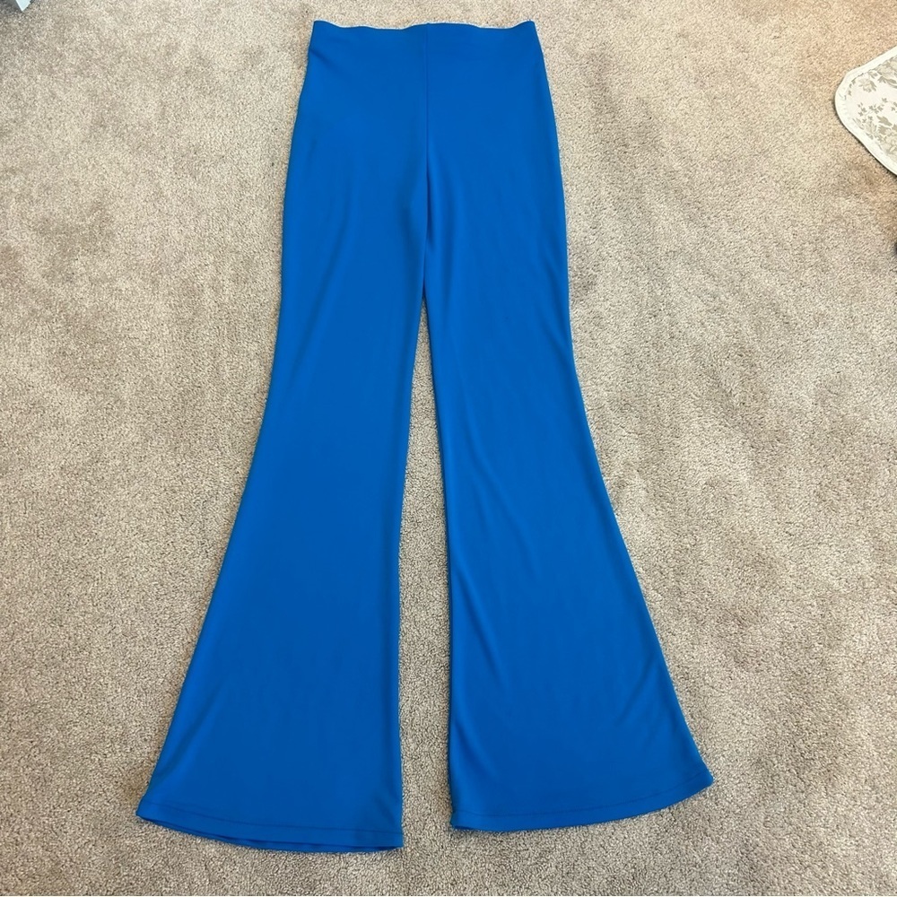 Zara blue stretchy high waisted flare pull on pants Sz M NWT - Picture 5 of 14